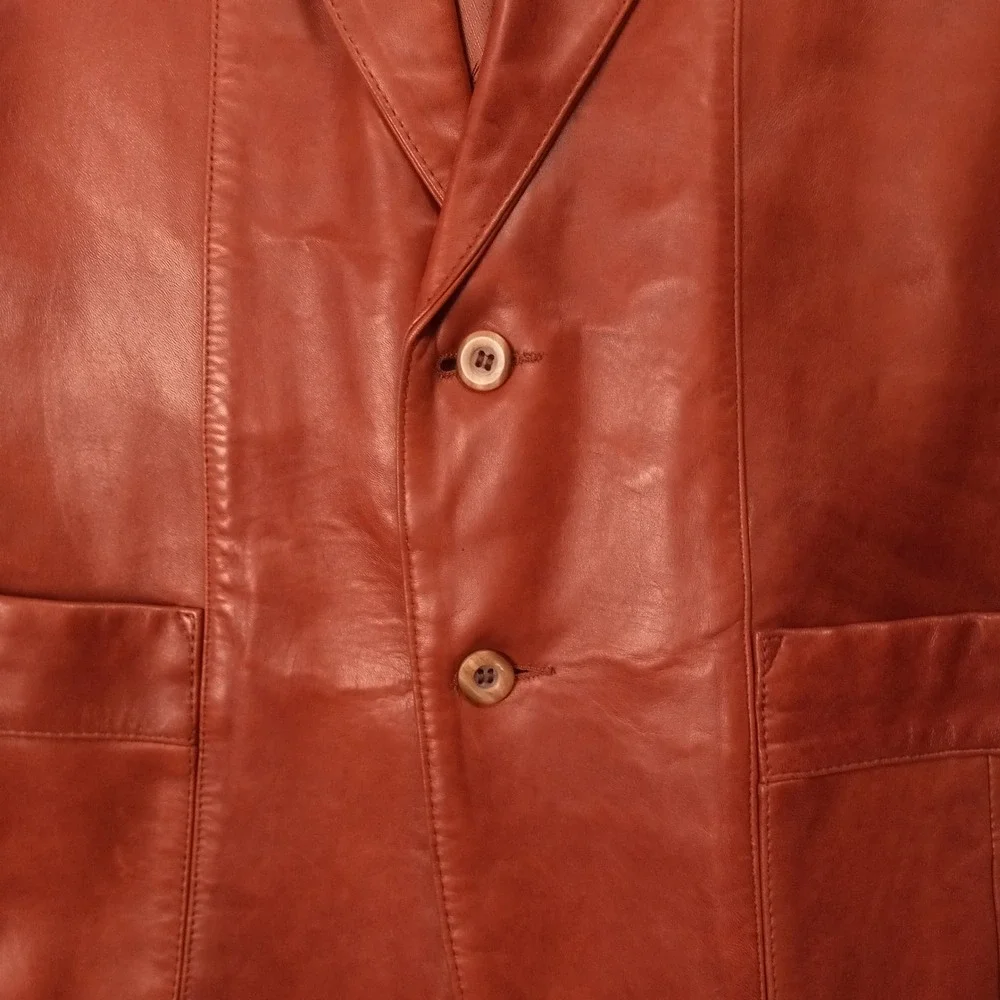 Remy Leather Fashions Mens Cognac Brown Leather Blazer Jacket Made USA Size 42